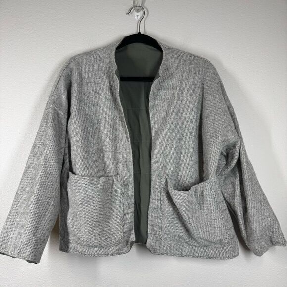 Hackwith Design House Open Front Wool Blend Rainey Jacket Pockets Reversible M/L